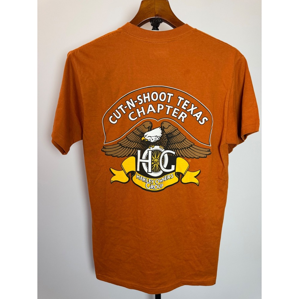 Harley-Davidson Cut-N-Shoot Texas Chapter HOG Orange T-Shirt Small Hanes Beefy-T